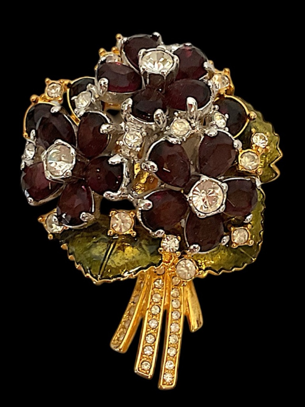 Vintage Nolan Miller Floral Purple Bouquet Rhinestone Brooch